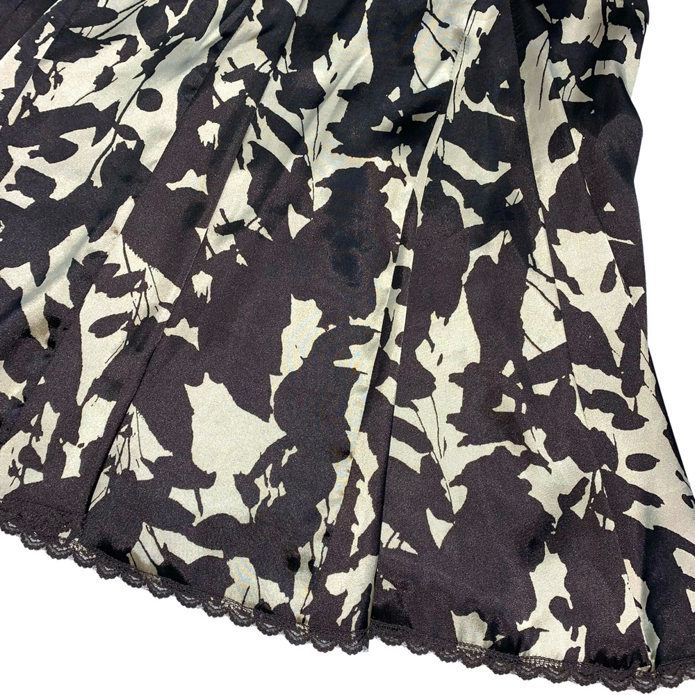 Apostrophe Abstract Print Satin Pleated Midi Skirt Silky Lace Trim Summer Fall - Picture 8 of 16